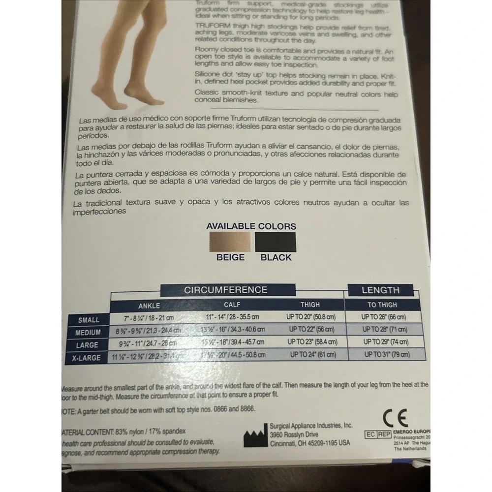 Truform X Large Medical Compression Socks 15-20 mmHg Nude Knee High Closed Toe